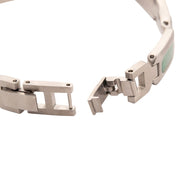 Matte Finish Stainless Steel Malachite Stone Inlay Sizeable Link Bracelet