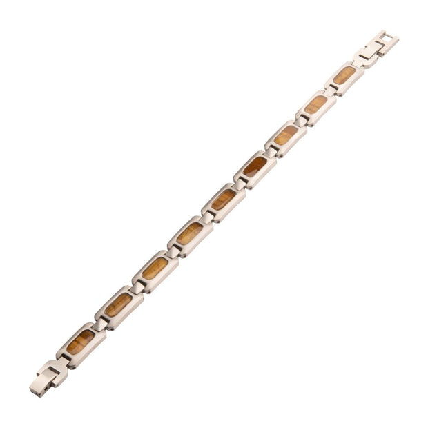 Men's 18Kt Gold IP Black Onyx & Tiger Eye Link Bracelet | Size Adjustable Stainless Steel