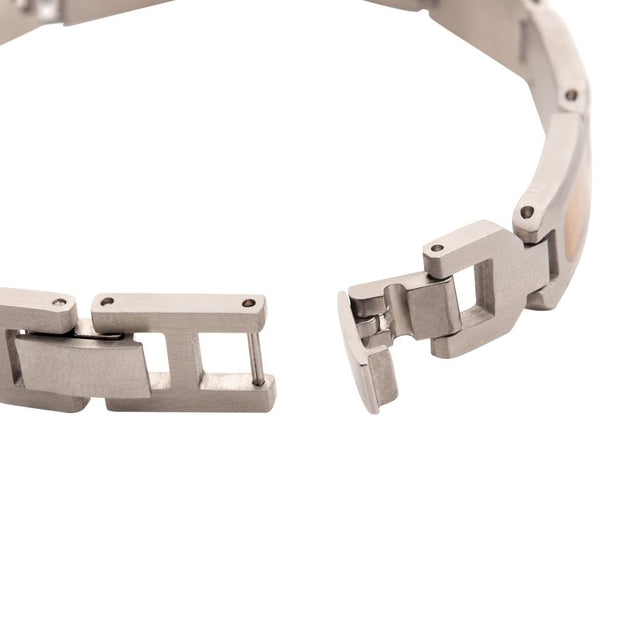 Men's 18Kt Gold IP Black Onyx & Tiger Eye Link Bracelet | Size Adjustable Stainless Steel