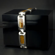 Men's 18Kt Gold IP Black Onyx & Tiger Eye Link Bracelet | Size Adjustable Stainless Steel