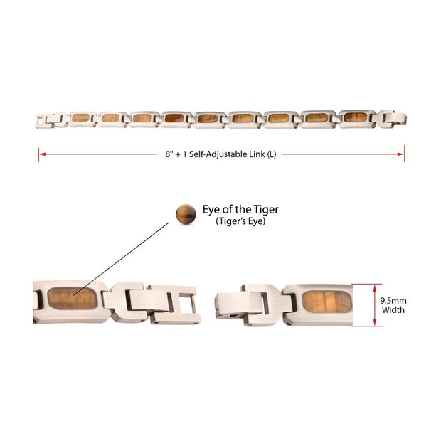 Men's 18Kt Gold IP Black Onyx & Tiger Eye Link Bracelet | Size Adjustable Stainless Steel