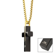 18Kt Gold IP Stainless Steel Two Tone Black IP Lab-Grown Diamond Cross Pendant with Box Chain