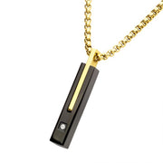 18Kt Gold IP Stainless Steel Two Tone Black IP Lab-Grown Diamond Drop Pendant with Box Chain