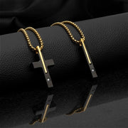 18Kt Gold IP Stainless Steel Two Tone Black IP Lab-Grown Diamond Drop Pendant with Box Chain