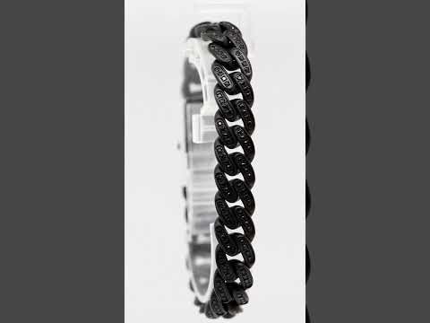 Men’s 12mm Matte Black Cuban Bracelet with CNC-Set Black Spinel & Double Tab Box Clasp