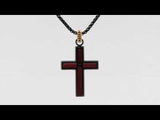 Matte Finish Black IP Steel Sandalwood Cross Pendant with CNC Set Black Spinel Crown Link Bail