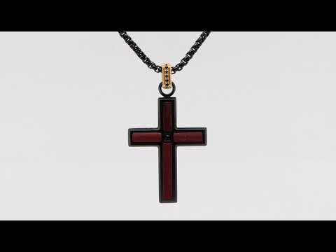 Matte Finish Black IP Steel Sandalwood Cross Pendant with CNC Set Black Spinel Crown Link Bail