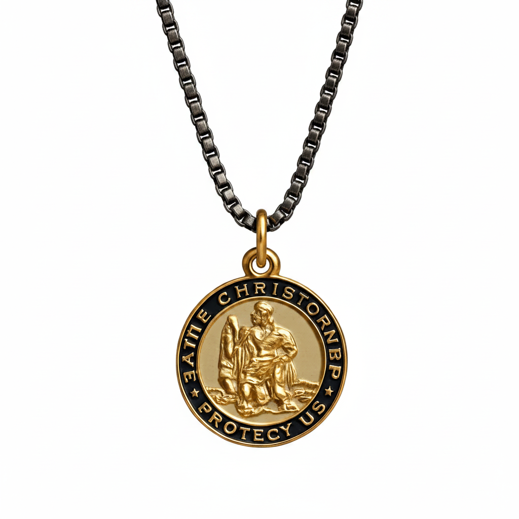 Saint Christopher Medal Necklace on white background