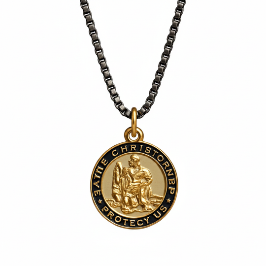 Saint Christopher Medal Necklace on white background