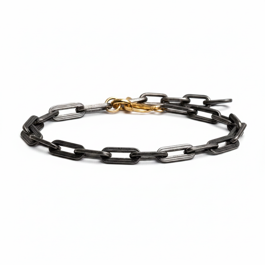 Men's Oxidized 925 Silver Chain Bracelet on white background