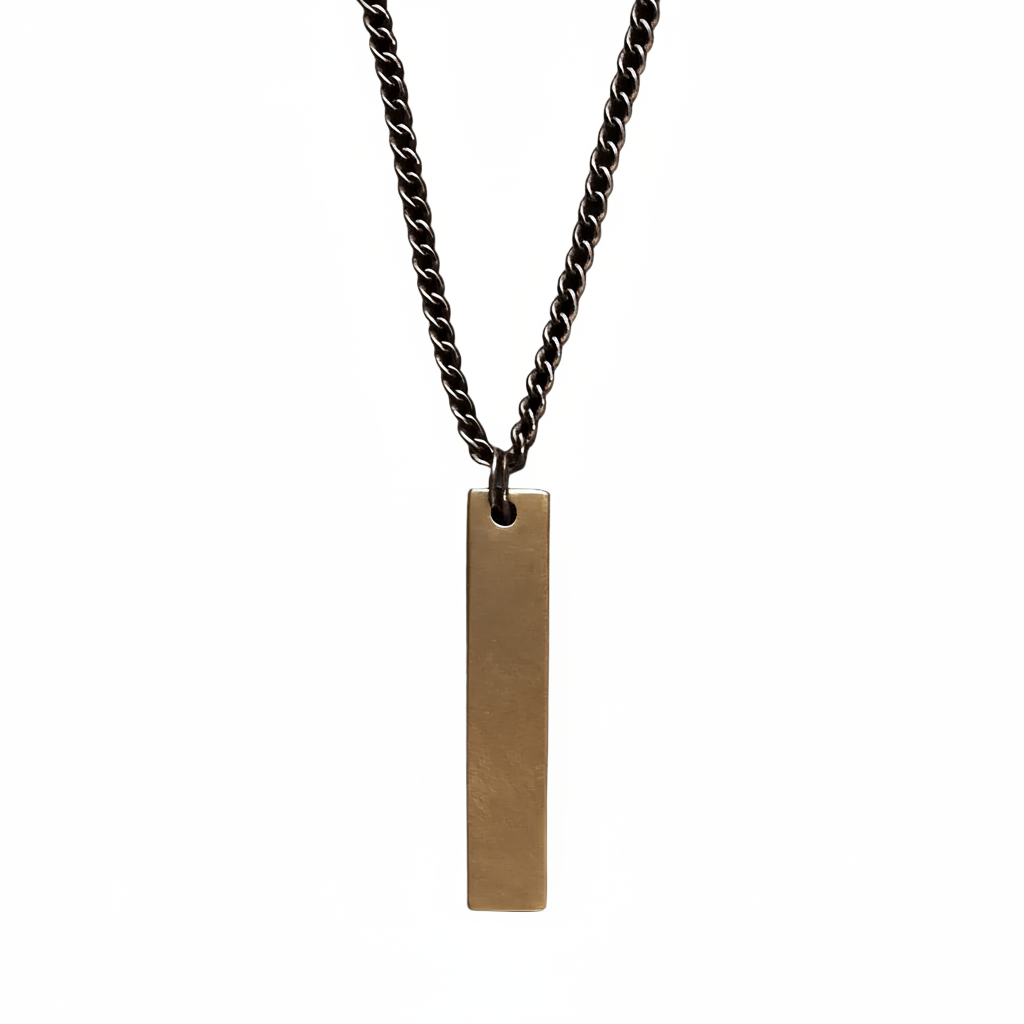 Bronze tag necklace on white background