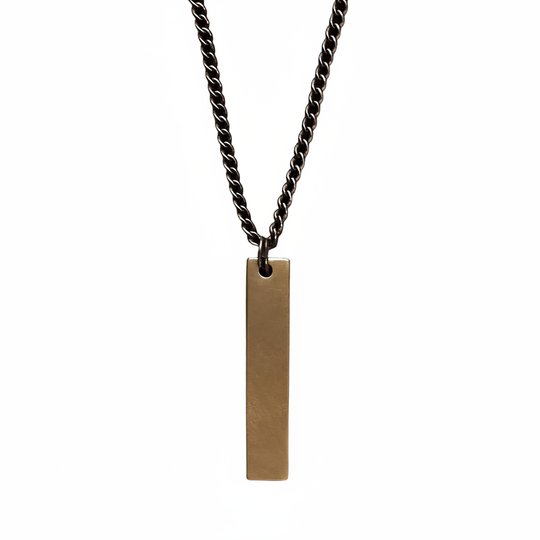 Bronze tag necklace on white background