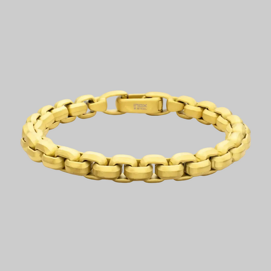 Men’s 8mm 18Kt Gold IP Stainless Steel Box Chain Bracelet