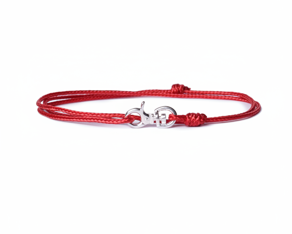 Men's Red Cord Bracelet with Sterling Silver Clasp on white background