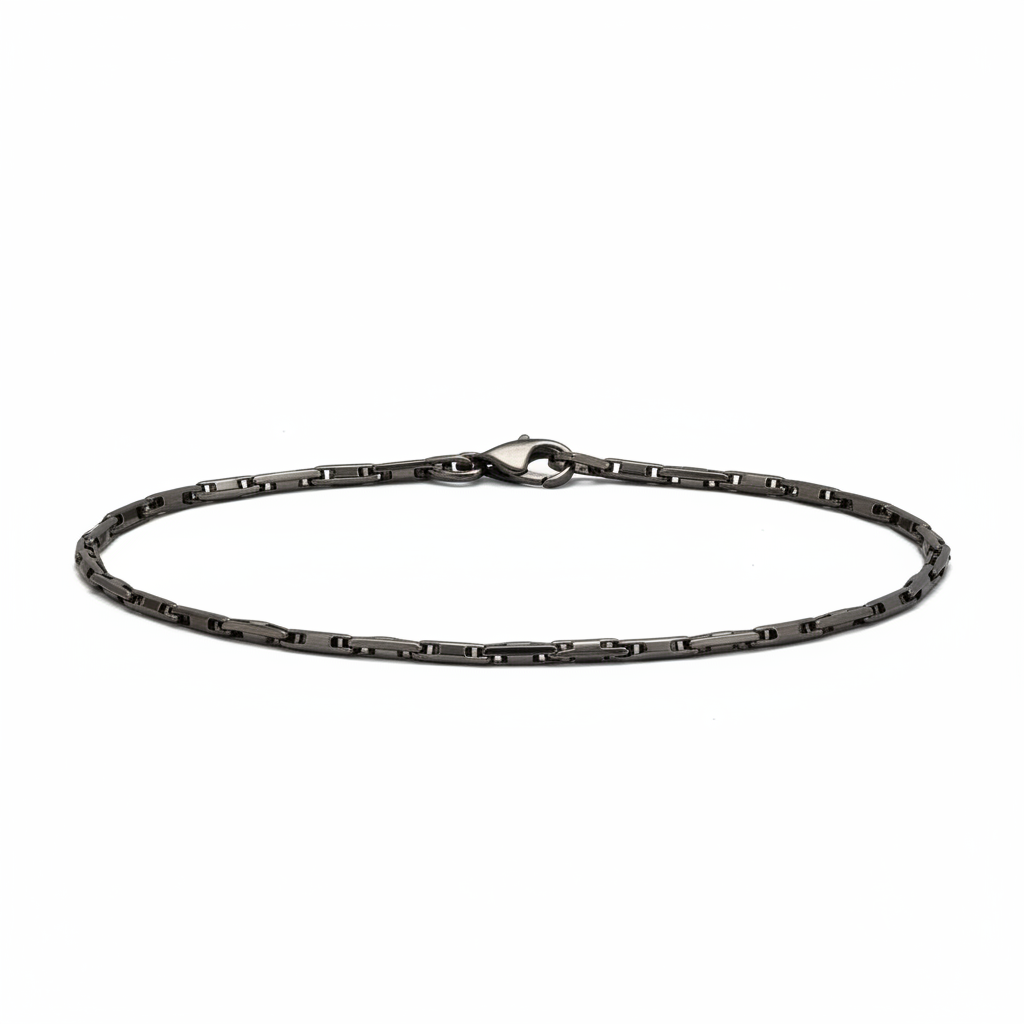 Men's oxidized sterling silver chain bracelet on white background