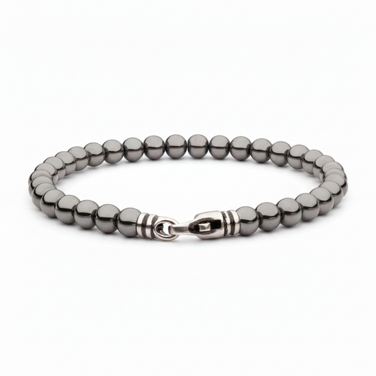 Men's 6mm Hematite Stone Bead Bracelet on white background