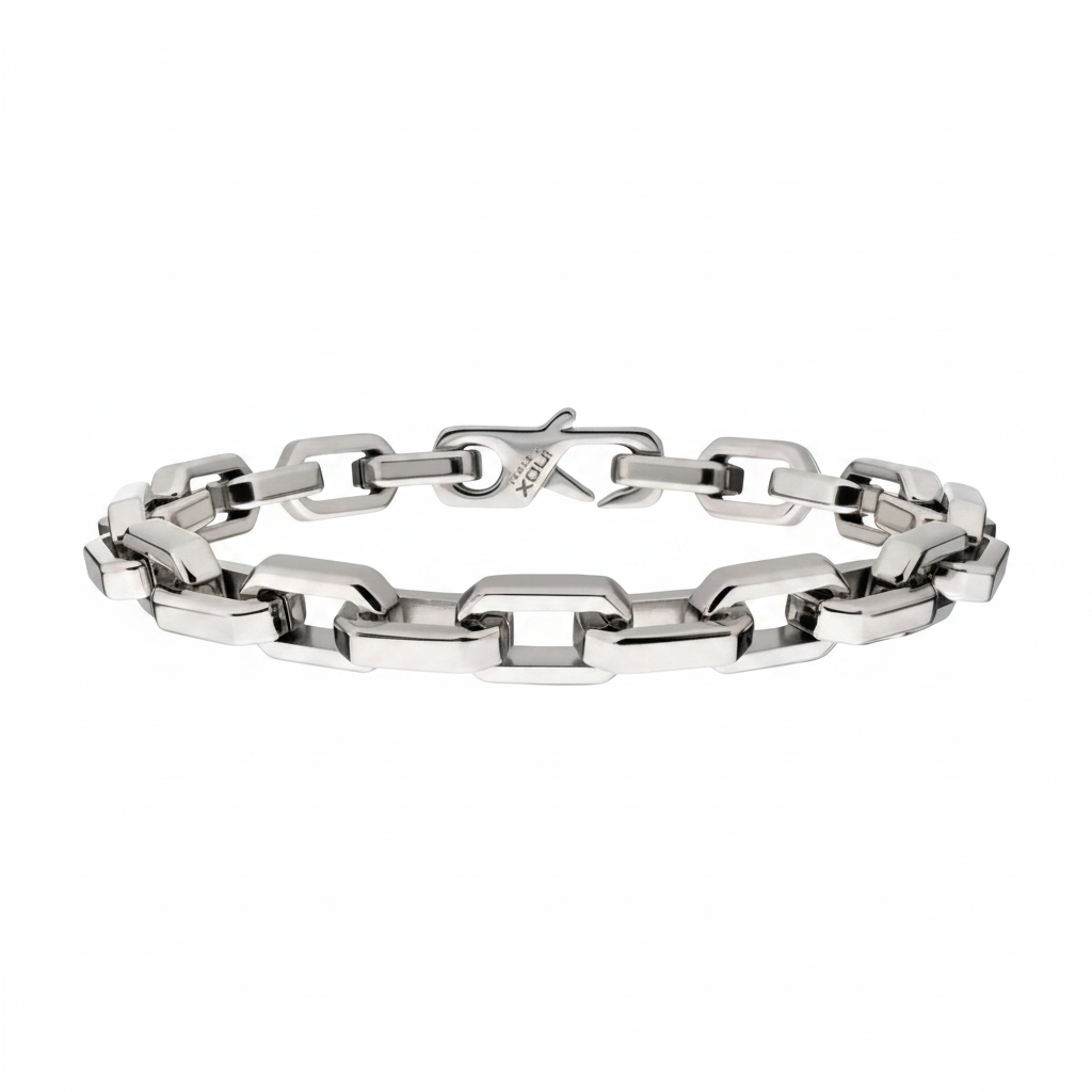 Men's 8mm Polished Stainless Steel Paperclip Chain Bracelet on white background