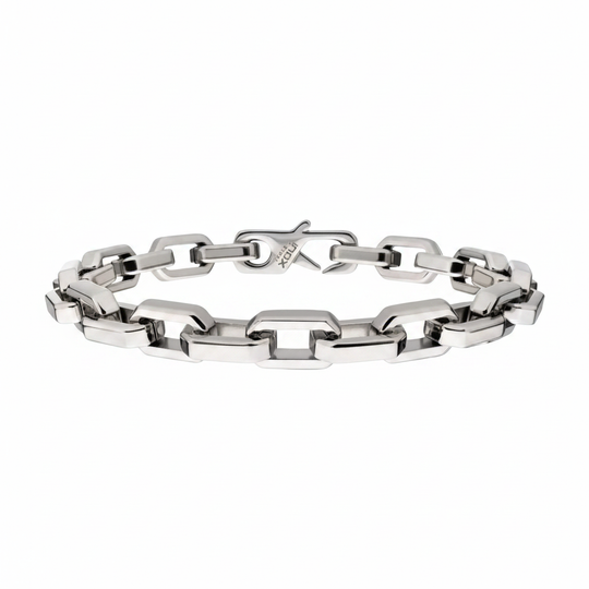 Men's 8mm Polished Stainless Steel Paperclip Chain Bracelet on white background