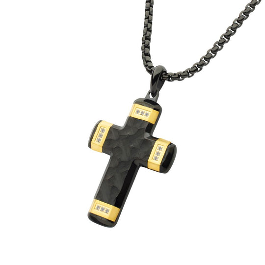 Men’s Black Constantine Cross Pendant with Gold & White Sapphire
