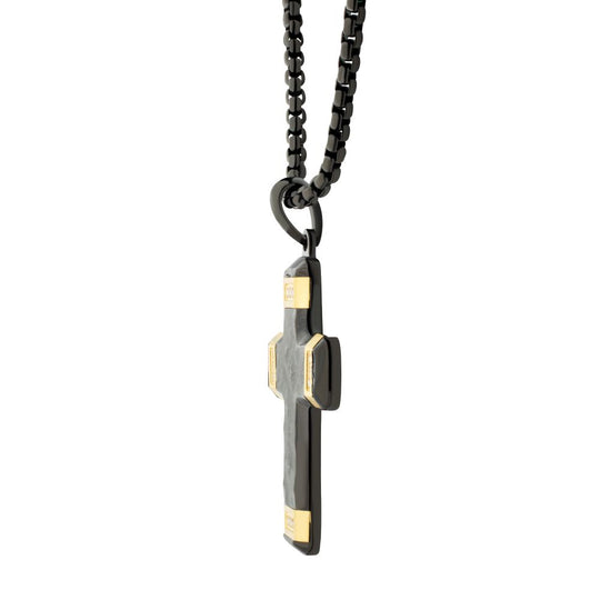 Men’s Black Constantine Cross Pendant with Gold & White Sapphire