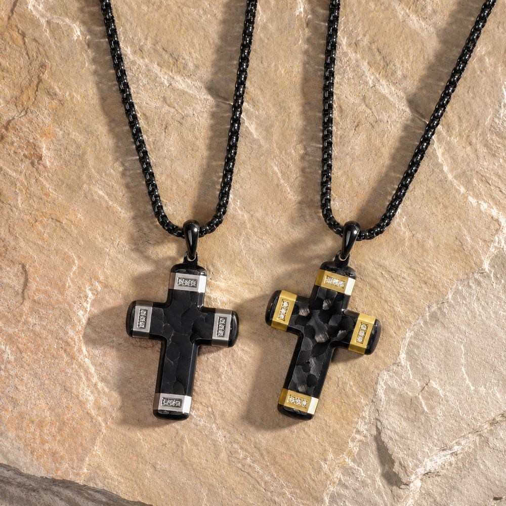 Men’s Black Constantine Cross Pendant with Gold & White Sapphire