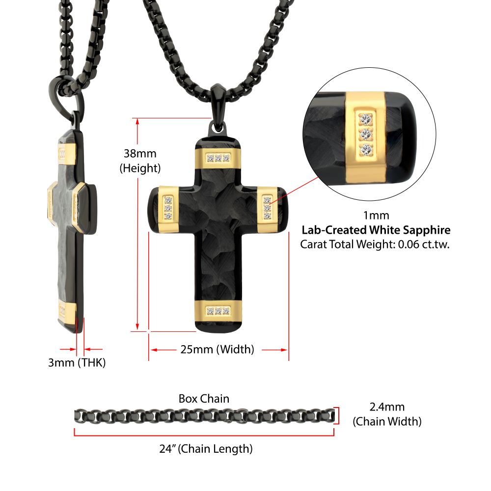 Men’s Black Constantine Cross Pendant with Gold & White Sapphire
