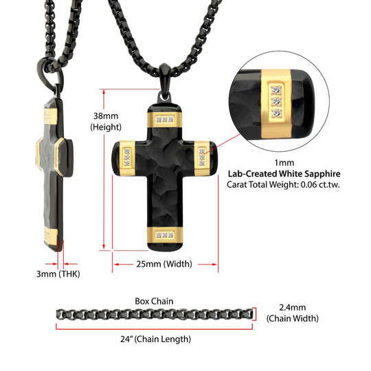 Men’s Black Constantine Cross Pendant with Gold & White Sapphire