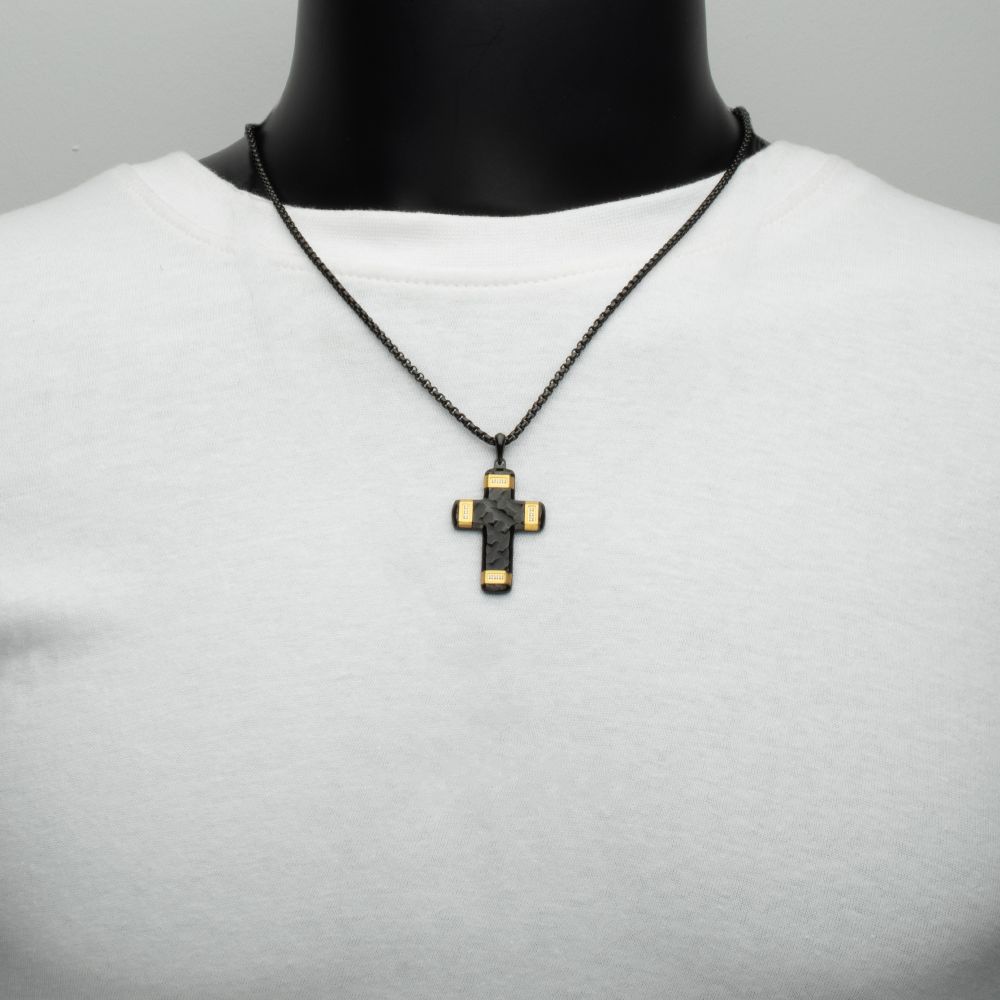 Men’s Black Constantine Cross Pendant with Gold & White Sapphire