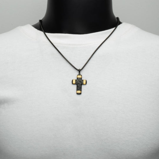 Men’s Black Constantine Cross Pendant with Gold & White Sapphire