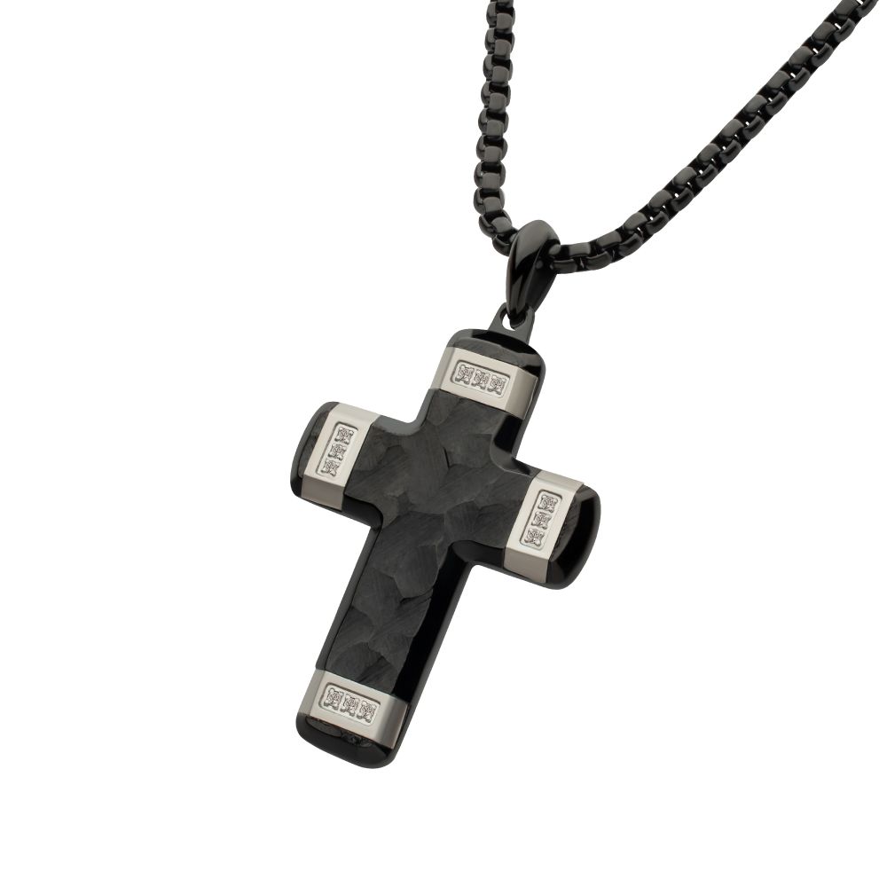 Men's Matte Black Constantine Cross Necklace with White Sapphire