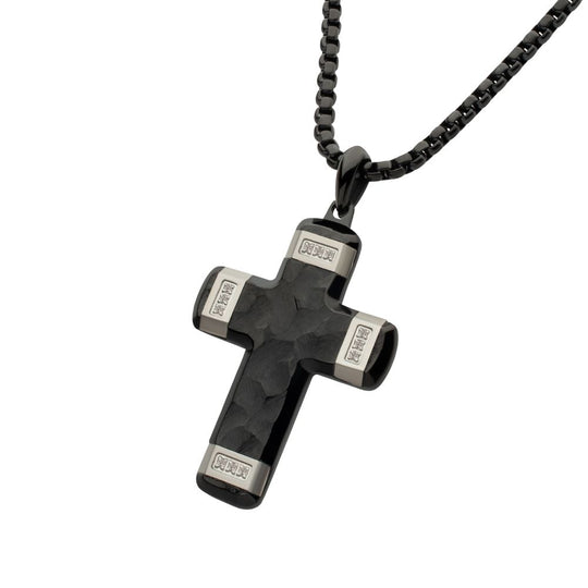 Men's Matte Black Constantine Cross Necklace with White Sapphire