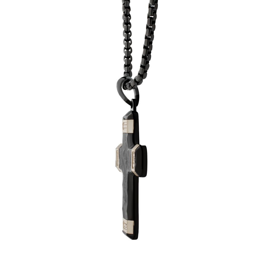 Men's Matte Black Constantine Cross Necklace with White Sapphire