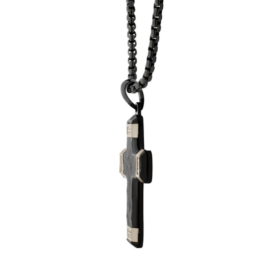 Men's Matte Black Constantine Cross Necklace with White Sapphire
