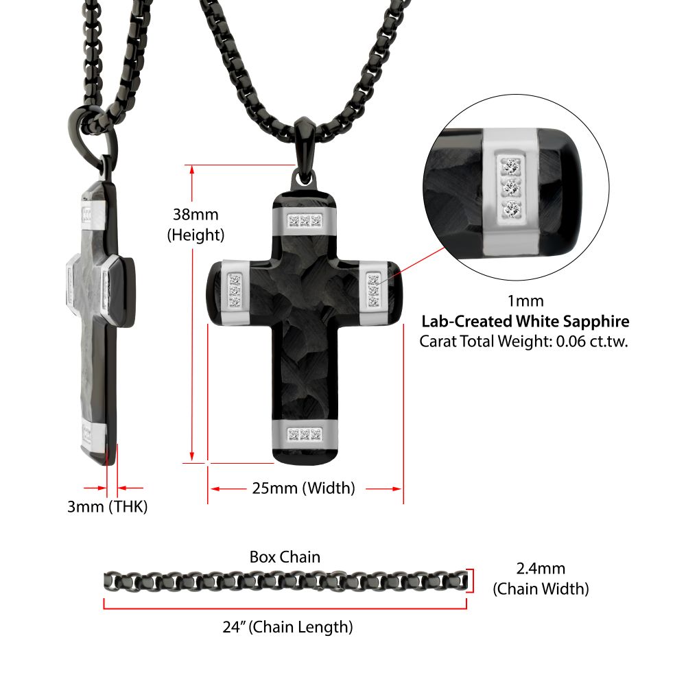 Men's Matte Black Constantine Cross Necklace with White Sapphire