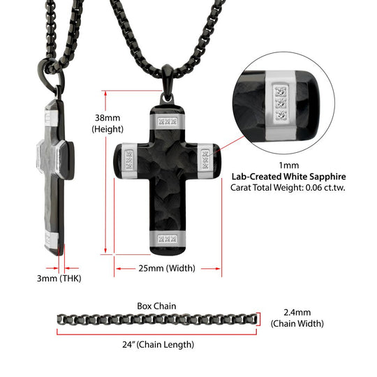 Men's Matte Black Constantine Cross Necklace with White Sapphire