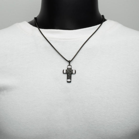 Men's Matte Black Constantine Cross Necklace with White Sapphire