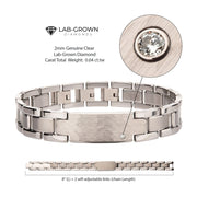 Genuine Lab-Grown Diamond on Tungsten Carbide Hammered ID Sizeable Link Bracelet