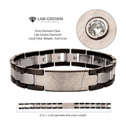 Genuine Lab-Grown Diamond on Black IP Tungsten Carbide Hammered ID Sizeable Link Bracelet