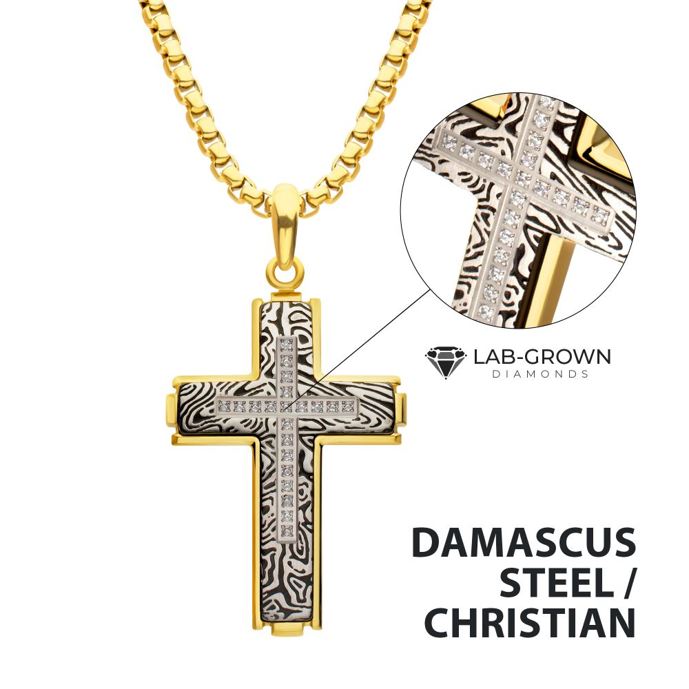 Men's 18K Gold IP Zebra Cross Pendant with Lab Diamond
