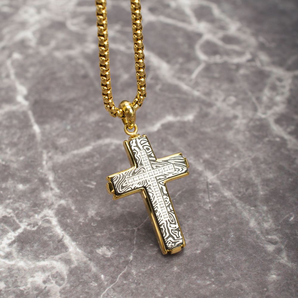 Men's 18K Gold IP Zebra Cross Pendant with Lab Diamond