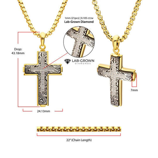 Men's 18K Gold IP Zebra Cross Pendant with Lab Diamond