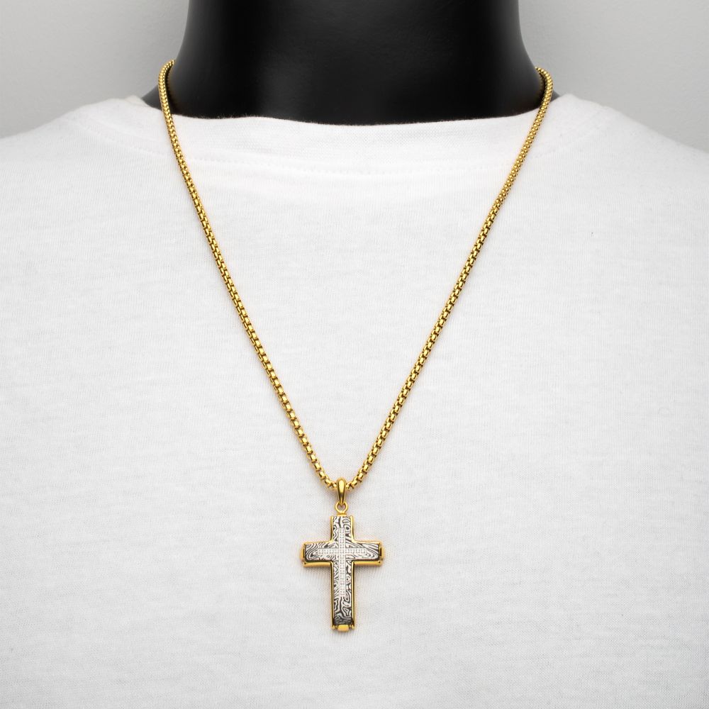 Men's 18K Gold IP Zebra Cross Pendant with Lab Diamond