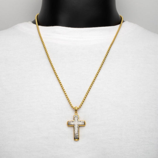 Men's 18K Gold IP Zebra Cross Pendant with Lab Diamond