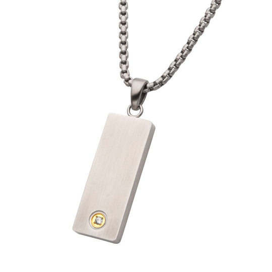 Men’s Matte Steel Diamond Dog Tag Pendant