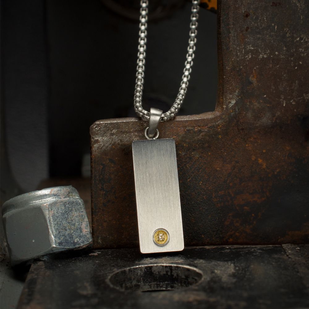 Men’s Matte Steel Diamond Dog Tag Pendant