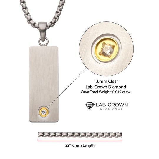 Men’s Matte Steel Diamond Dog Tag Pendant