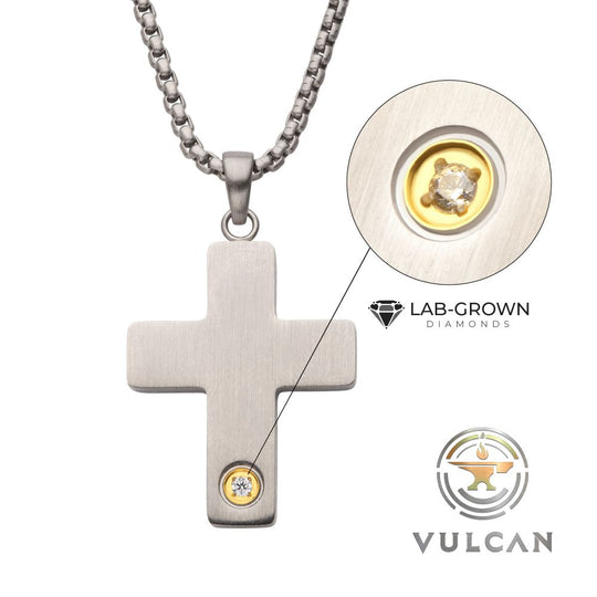 Men's Lab-Grown Diamond Matte Stainless Steel Engravable Cross Pendant