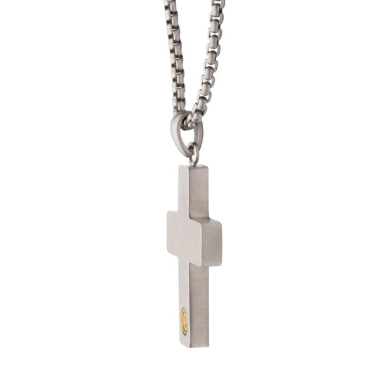 Men's Lab-Grown Diamond Matte Stainless Steel Engravable Cross Pendant
