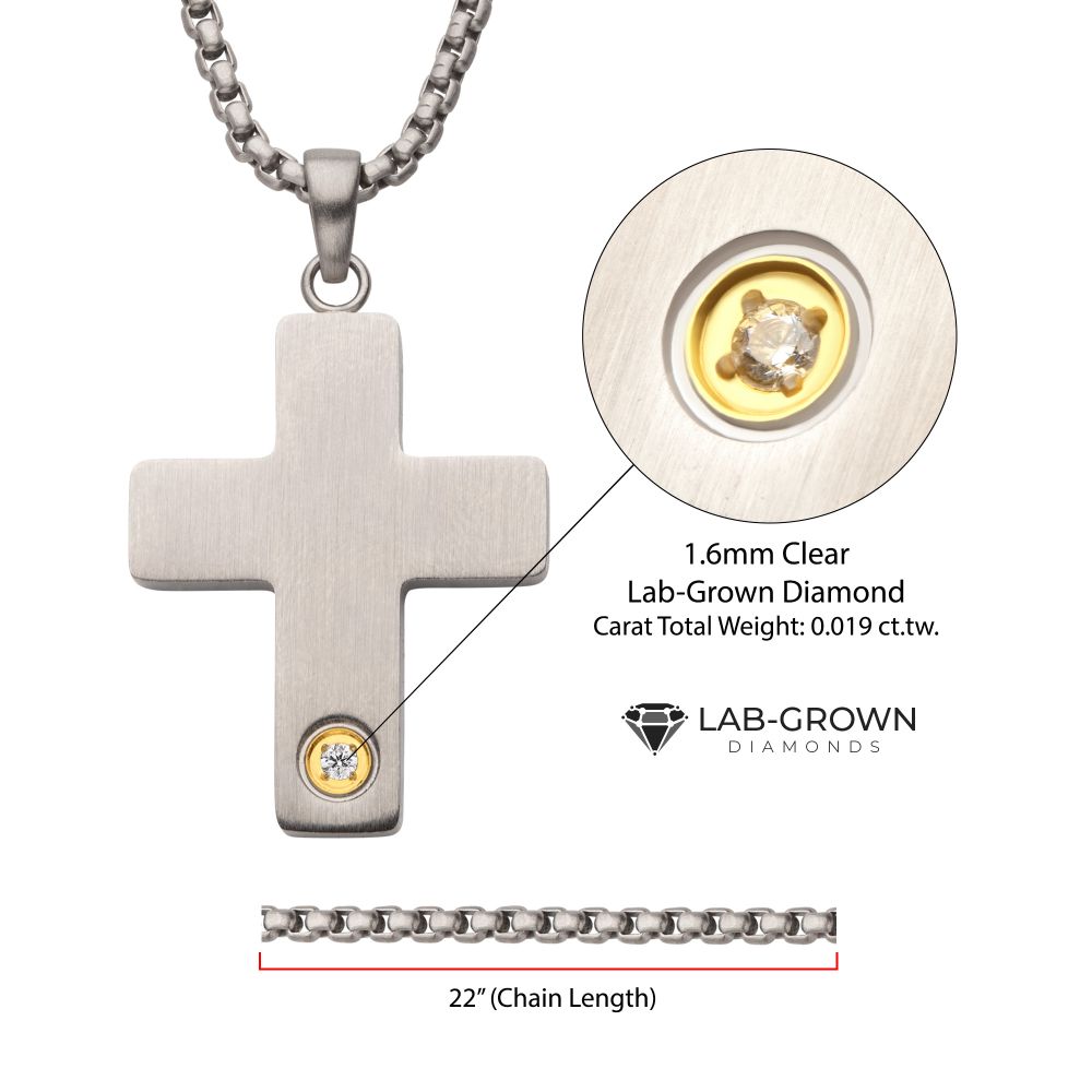 Men's Lab-Grown Diamond Matte Stainless Steel Engravable Cross Pendant