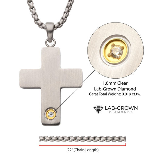 Men's Lab-Grown Diamond Matte Stainless Steel Engravable Cross Pendant